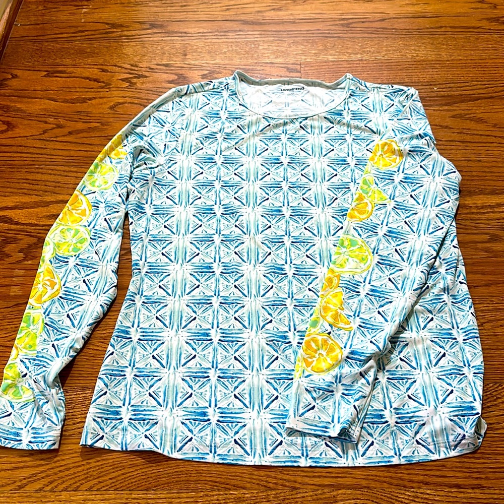Land's End Women's Long Sleeve Swim Shirt Rash Guard Size Medium 8-10